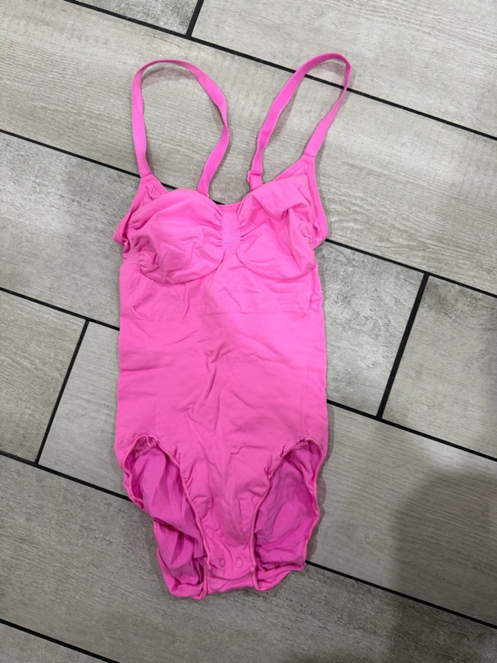 SKIMS Bright Pink Girls Ribbed One-Piece Bodysuit with Adjustable Straps*caption